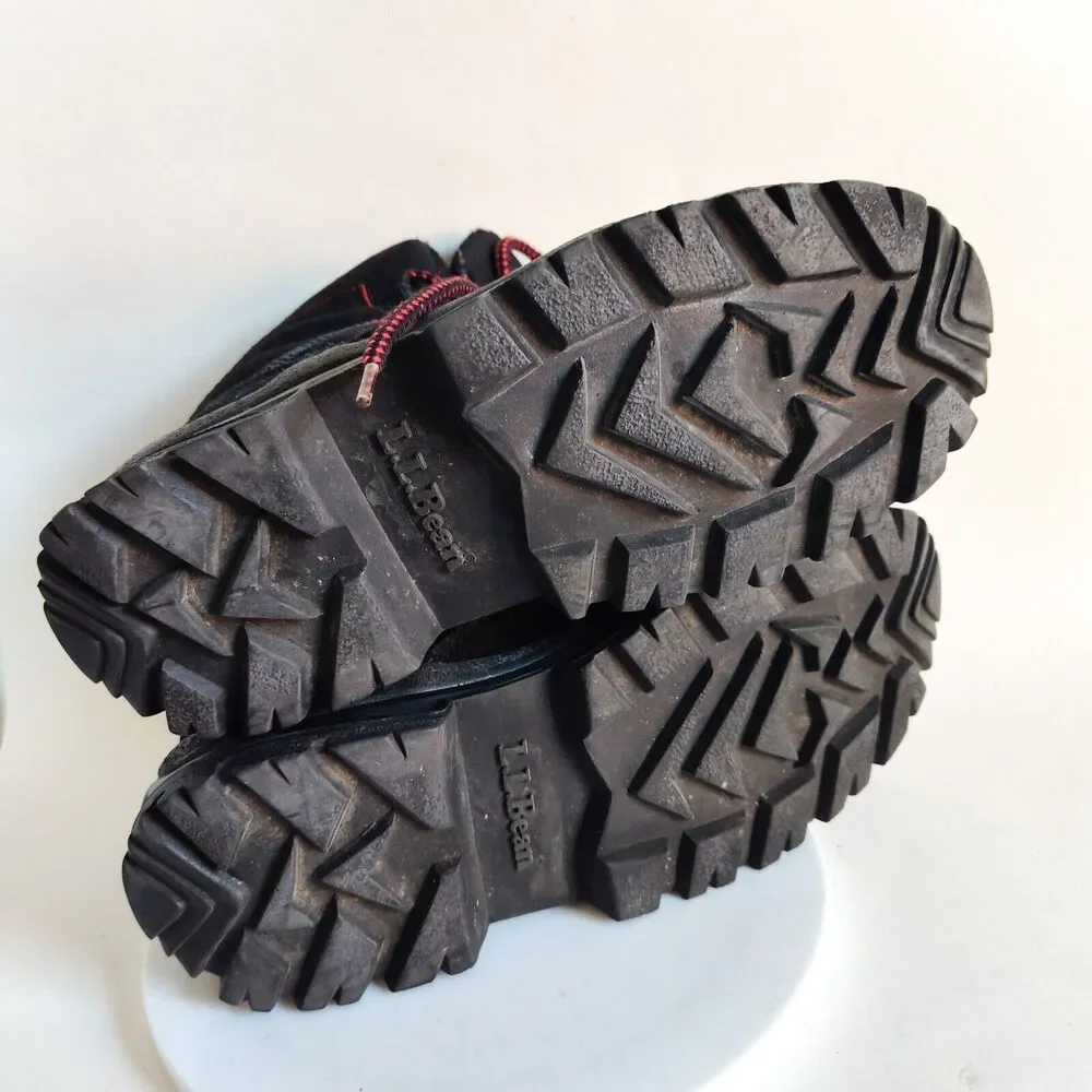 LL Bean Hiking Trail Boots Size 9.5 Vintage Leather Black‎ Red Insulated Womens